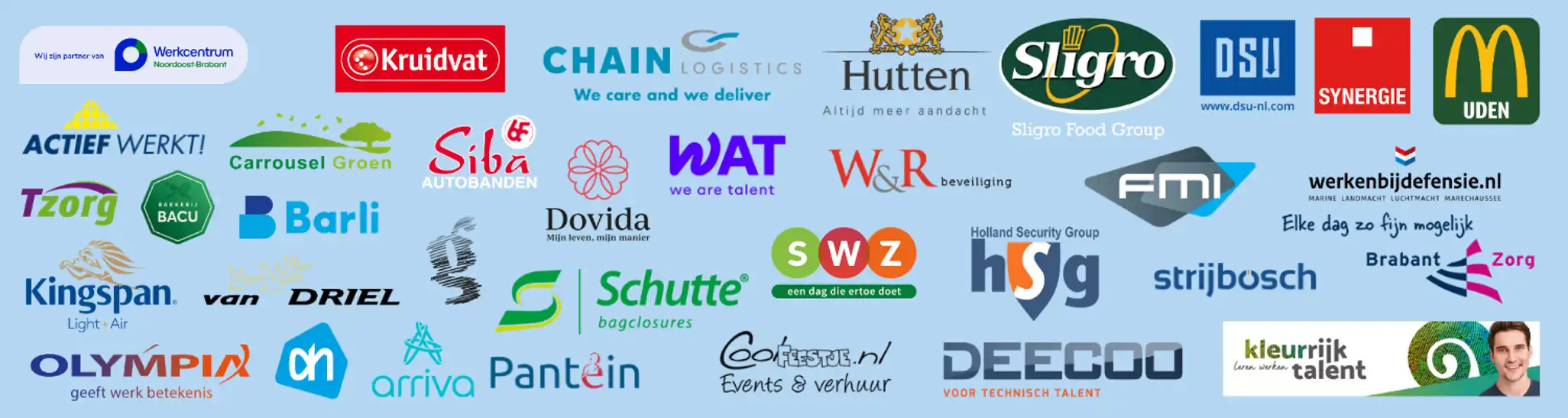 Logo's van lokale werkgevers onder andere Sligro, Kruidvat, Mc Donalds en Fletcher Hotels